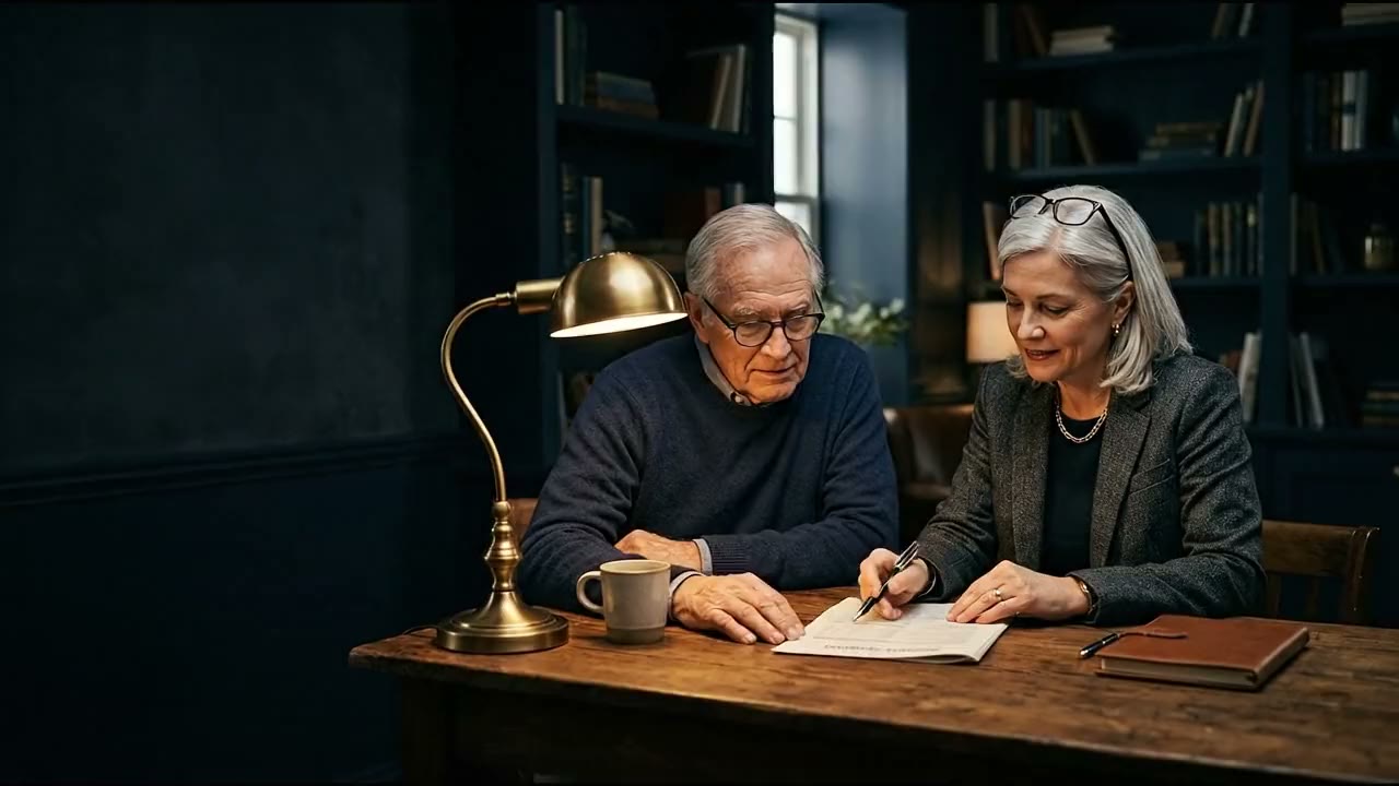 A Certified Annuity Advisor reviewing a printed annuity document with a retired client