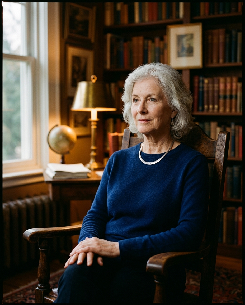 A Certified Annuity Advisor seated in a warm, lamp-lit office with an unhurried, attentive posture
